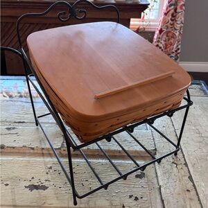 Longaberger Brown Basket with Black Metal Stand